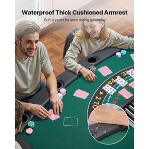 Table de poker pliable de 72 pouces pour 7 joueurs, semi-ovale, portable, pour le jeu et les loisirs, avec rails rembourrés et porte-gobelets - Product Image 4