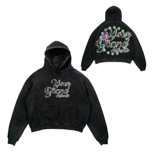 Private Label Winter Vintage <b>Men's</b> Oversized Pullover Hoodie Acid Wash Cotton <b>Fleece</b> Puff Printing Custom Front Logo Letter - Product Image 1
