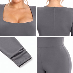 Combinaison moulante respirante amincissante pour femme, grande taille, col carré, manches longues, pour le sport, le yoga et le fitness - Product Image 6