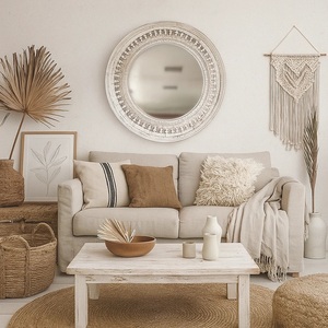 Handcrafted Wooden Round <b>Mirror</b> Ornamental Rustic <b>Frame</b> Stylish Decorative Accent for Chic Home Styling - Product Image 4