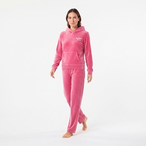 Conjunto de Salón de Terciopelo para Mujer, Sudadera con Capucha de Forro Polar Rosa y Pantalones, Chándal Casual de Dos Piezas de Color Liso para Invierno - Product Image 3
