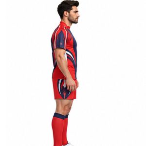 Maillot et short de football pour hommes, rouge et bleu marine, uniforme d'équipe sportive, kit d'entraînement - Product Image 4