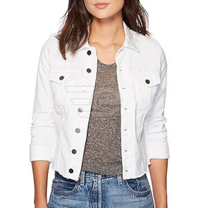 Washed Cotton Solid Custom Women <b>Jeans</b> <b>Jacket</b> Casual Regular Fit Outerwear Daily Wear Fashion Streetwear Button Front Breathable - Product Image 4