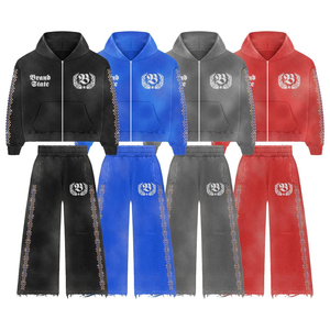 Conjunto de Chándal Personalizado para Hombre con Pedrería, Sudadera con Cremallera y Pantalones Jogger, Ropa Deportiva Brillante, OEM ODM Marca Privada - Product Image 1