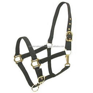 Double Ply Adjustable Nylon Horse Halter Throat Snap Adjustable Chin Brass Plated Heavy Duty Hardware Durable <b>Stitching</b> - Product Image 1