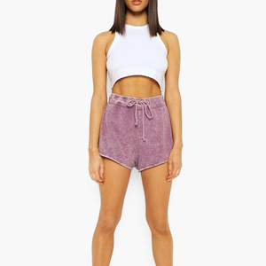 Shorts décontractés pour femmes de haute qualité, 100% coton, lavés à l'acide, tendance, écologiques, taille élastique, séchage rapide, respirants - Product Image 4