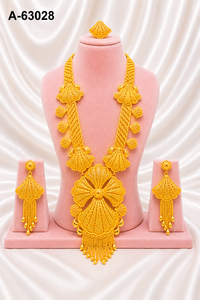 Conjunto de Joyería Étnica al por Mayor para Mujer, Collar con Colgante de Circonio Chapado en Oro y Aretes, Conjunto de Boda A-63025 - Product Image 5