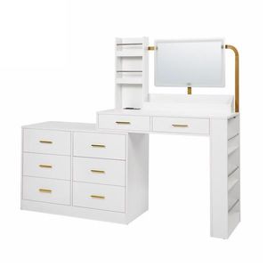 Commode blanche moderne à 8 tiroirs avec large coffre de rangement, table de maquillage robuste et sécurisée pour chambre à coucher, grand espace de rangement - Product Image 3