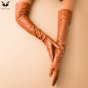 Wholesale Tan Camel <b>Long</b> PU Leather <b>Gloves</b> Women Slim Fit Elbow Length Evening <b>Gloves</b> Soft Synthetic Leather Dress Mittens - Product Image 4