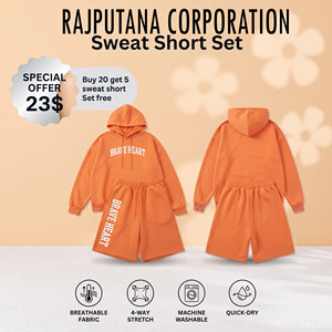 Sweat <b>Short</b> <b>Set</b> Women Hooded Casual 2 Piece Breathable Stretch Sports Wear Winter Wear Baggy Loose Fit Sweat <b>Short</b> <b>Set</b> <b>Ladies</b> - Product Image 1