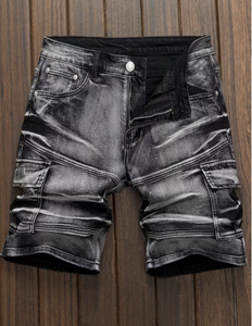 Pantalones Cortos de Mezclilla Cargo de Cintura Alta para Hombre TRIBON SPORTS, Desgastados, Negros, Casuales, Transpirables, 100% Algodón, para Primavera/Invierno - Product Image 1