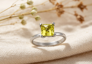 Art Palace Women's Stainless Steel 925 Silver Plated Citrine Square Gemstone <b>Ring</b> Classic Engagement Style - Product Image 2