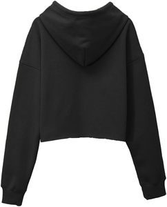 Sudadera con capucha corta negra de manga larga, color liso, informal, de forro polar, para otoño - Product Image 4