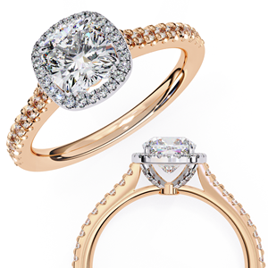 Bague de fiançailles classique en or jaune 14 carats avec pavé de diamants, taille coussin 1,5 carat, halo de diamants, certifiée IGI, diamant de laboratoire, cadeaux d'anniversaire et de mariage - Product Image 3