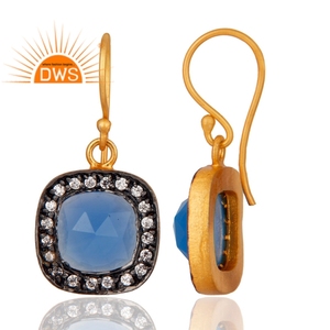 Blue Chalcedony Gemstone Earrings Wholesale 18k Gold Plated Designer Silver Hook Earrings Jewelry - Product Image 3