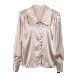 Chemisiers en satin pour femmes, col en V, épaules droites, avec épaulettes, chemisiers en satin - Product Image 1