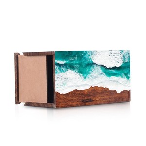 Handcrafted Rosewood Cremation Urn Ocean Wave Resin Art for human madium size 9x5.5 inches urn <b>box</b> - Product Image 2