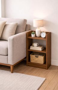 Modern Standing Type Wood Grain 3 <b>Shelf</b> Waterproof Storage Rack Side Table Bookcase Display Holder for Living Room <b>Bedroom</b> - Product Image 4