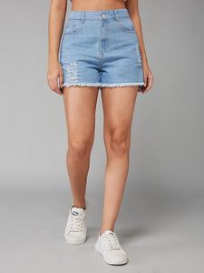 Shorts de mezclilla ecológicos para mujer, de cintura media, con volantes, dobladillo deshilachado, cinturón, corte regular, casuales, de verano, de algodón - Product Image 6