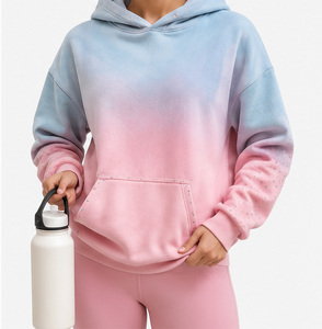 Sudadera con capucha de gran tamaño de alta calidad con degradado, manga larga, de algodón tejido, con detalles de lentejuelas, para otoño, para mujer. - Product Image 1