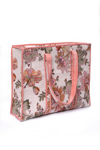 Floral Cotton Quilted Tote Bag Handmade Indian Block Print Shoulder Bag Lightweight Travel Tote bag - Product Image 2