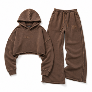 Conjunto Deportivo de Sudadera con Capucha Corta y Pantalones Anchos de Felpa Francesa para Mujer, Marca ONE APEX, Color Marrón, 100% Algodón - Product Image 3