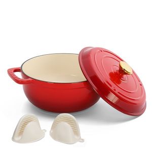Gradient Red 5QT Cast Iron Dutch Oven with Two Silicone Gloves Enamel Cooking Pot - Product Image 4