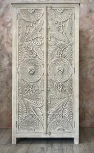 Luxury Handcrafted Solid Wood 2 Door <b>Wardrobe</b> Ornate Botanical Carving Premium Finish Armoire - Product Image 6