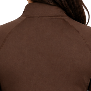 Women’s Chocolate <b>Brown</b> Horse Riding Base Layer <b>Long</b> <b>Sleeve</b> Equestrian Training Shirt Quarter Zip Stretch Breathable Performance - Product Image 4