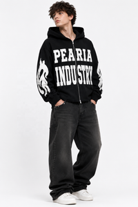 Sweat à capuche zippé noir déchiré pour homme, respirant, séchage rapide, 100 % coton, tissu jersey épais, streetwear, veste d'hiver - Product Image 3