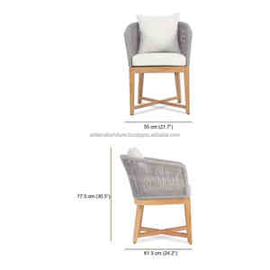 Chaise de salle à manger contemporaine moderne en bois de teck massif sièges à coussin amovible belle corde osier mariage salle à manger salon - Product Image 5