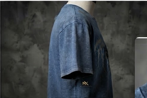 T-shirt à col rond pour homme, bleu tie-dye, avec logo métallique imprimé sur le devant, vêtement décontracté d'été, coton tricoté, impression par transfert thermique - Product Image 3