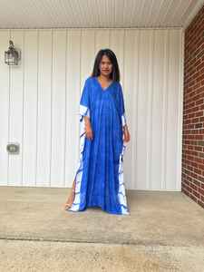 Caftán Azul Índigo Estilo Africano, Teñido Naturalmente, Talla Grande, Vestido de Maternidad - Product Image 4