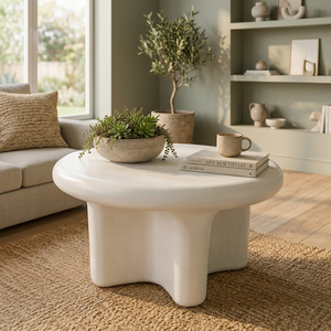 Mesa de Centro Redonda Minimalista de Resina con Base Irregular, Diseño Moderno para el Hogar, Apartamento, Sala de Estar - Product Image 1