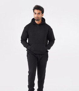 Men's Black Cotton Hooded <b>Sweatshirt</b> Regular Fit Solid Color Casual Pullover With Front Pocket Autumn Wear - Product Image 1
