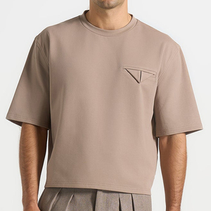 Camiseta de Manga Corta con Cuello Redondo Extra Grande para Hombre, Color Sólido, Transpirable, de Algodón Jersey, Corte Casual, Diseño con Bolsillo Delantero - Product Image 1