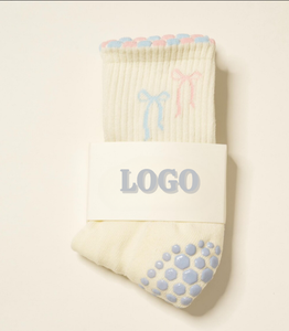 Women’s Non <b>Slip</b> High Ankle Pilates Socks Jacquard Floral Pattern Breathable Cotton Ideal for Yoga Indoor Gym Pastel Colors - Product Image 4