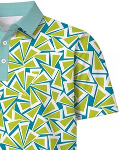 Men's Geometric Print Short Sleeve for Shirt Teal Green White Casual Breathable Jersey Cotton Front Logo - Product Image 5