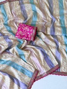 Pure Nylon Viscose Jacquard Saree with Meenakari Jari Weaving – Contrast Dola Silk Blouse Party Wear - Product Image 2