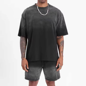 100% Cotton Acid Wash Men's Tracksuit Sun Faded and Distressed Shirt and Shorts 2 Piece <b>Set</b> Custom Logo ONEAPEX INTERNATIONAL - Product Image 1