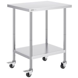 Tavolo da Lavoro in Acciaio Inox Resistente 24 X 30 X 38 Pollici, 4 Ruote, 3 Livelli di Altezza Regolabili, per Cucine Commerciali e Fabbricazioni in Acciaio - Product Image 1