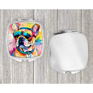 Bulldog Francés Hippie Dawg, espejo de maquillaje de mano plegable compacto, espejo de viaje decorativo para mujeres y niñas, regalos de bolsillo - Product Image 4