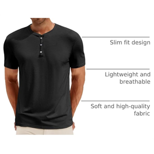 <b>Men</b>’s Short Sleeve <b>Henley</b> Shirt, Slim Fit Stretch T-Shirt, Casual Button Neck Gym <b>Top</b> for Workout Training and Everyday Wear - Product Image 5