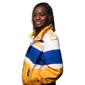 Chaqueta de Carreras Sigma Gamma Rho para Mujer, Azul y Dorado, Estilo Bomber, con Cierre, para la Hermandad Griega, Estilo Casual Urbano - Product Image 2