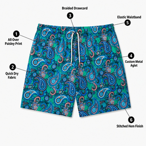 Pantaloncini <span class=keywords><strong>da</strong></span> <span class=keywords><strong>bagno</strong></span> <span class=keywords><strong>da</strong></span> <span class=keywords><strong>uomo</strong></span> con stampa Paisley, ad asciugatura rapida, con coulisse, casual, a vita media, in poliestere, per la spiaggia - Product Image 3