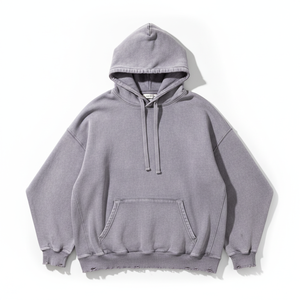 Sweat à capuche oversize pour homme, gris uni, en molleton de coton lavé, anti-boulochage, avec poche, style streetwear automne - Product Image 1