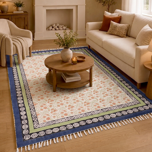 Wholesale NYKO MART Handmade Bohemian Floral Cotton <b>Rug</b> <b>Large</b> Size Custom Design Flatweave Washable Non-Slip Area Carpet Home - Product Image 4