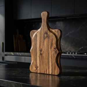 Planche à découper en bois d'acacia de haute qualité, faite à la main, avec poignée, design ondulé unique sur le côté, solide et robuste, pour la préparation des aliments - Product Image 3