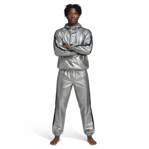 OEM Body Building Men's <b>Sauna</b> Suit Weight Loss Gym <b>Sauna</b> Top Men Long Sleeve Training Silvery <b>Sauna</b> Jacket With Pant Set - Product Image 3