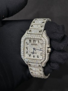 Luxury Stainless Steel Square Sapphire Crystal Dial Moissanite Accented Sport Men's <b>Mechanical</b> <b>Watch</b> with Bracelet Clasp 40mm - Product Image 4